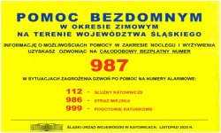 Ulotka Śląskiego Urzędu Wojewódzkiego w Katowicach z informacjami o infolinii dla bezdomnych