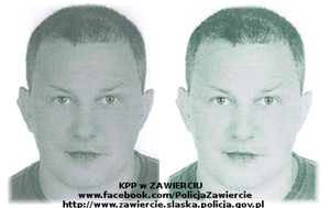 Na zdjęciu widoczny wizerunek poszukiwanego mężczyzny - Marcina Łazarza. Na dole zdjęcia widoczne napisy: KPP w ZAWIERCIU, www.facebook.com/PolicjaZawiercie, http://www.zawiercie.slaska.policja.gov.pl
