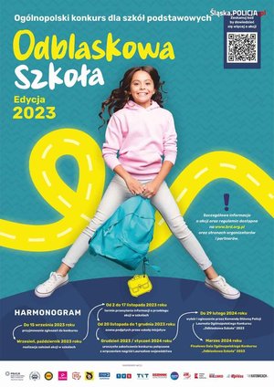Kolorowy plakat konkursu Odblaskowa szkoła.